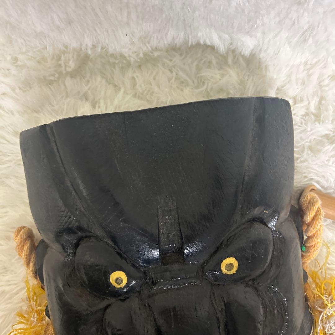 【美品】釜神様　神面　お面　木彫り　大サイズ　能面　工芸　古民家　壁掛け　守り神