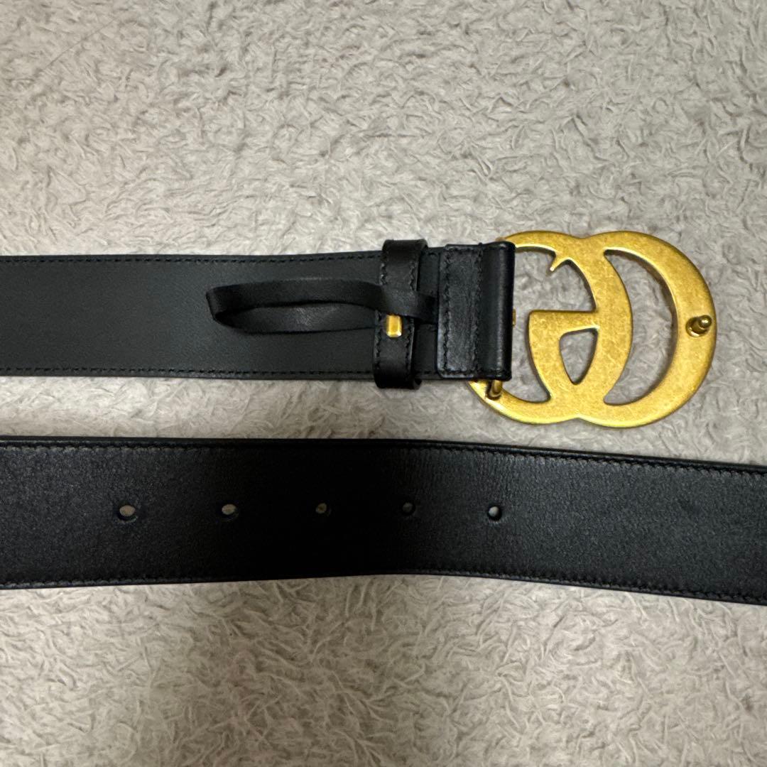 【美品】GUCCI ブラックレザー GGロゴベルト