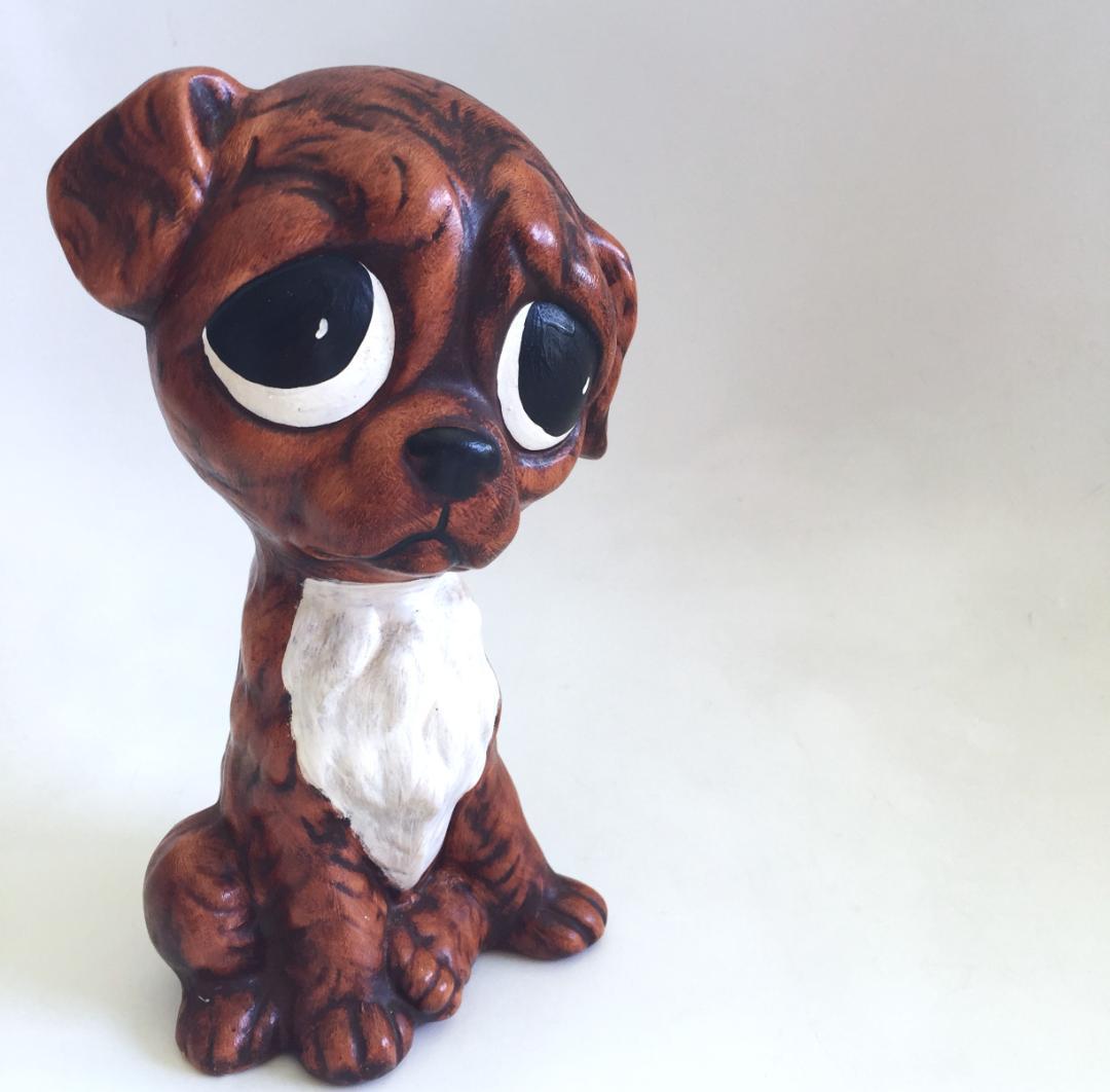 ビンテージ 陶器製 Big eye dog置物 犬 Sad eye