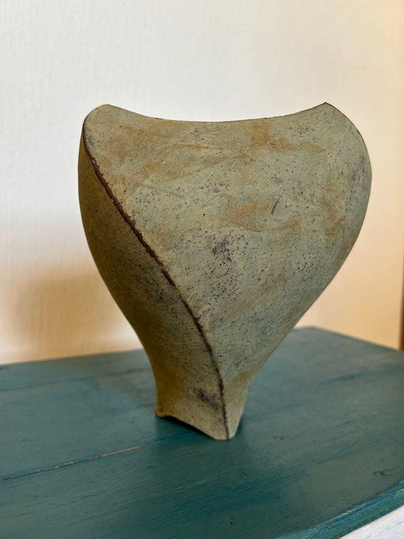 ★作家もの作品★高田かえ★花器フラワーベース大★青錆グリーンシャビーアートピース