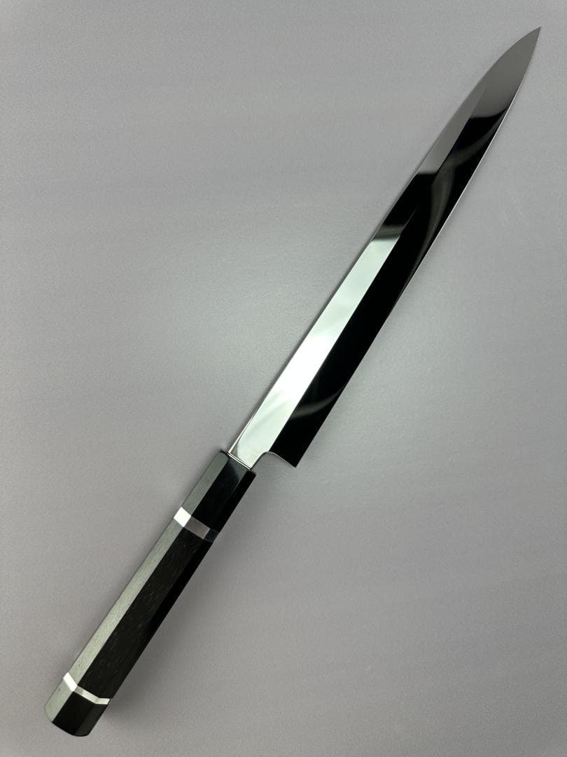 5546梵静刃物 ウルトラ鏡面仕上げ 柳刃包丁 尺 刺身包丁 黒檀二本銀巻八角柄