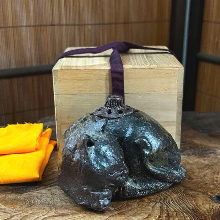 時代 古備前 眠り猫 香呂 在銘 合箱