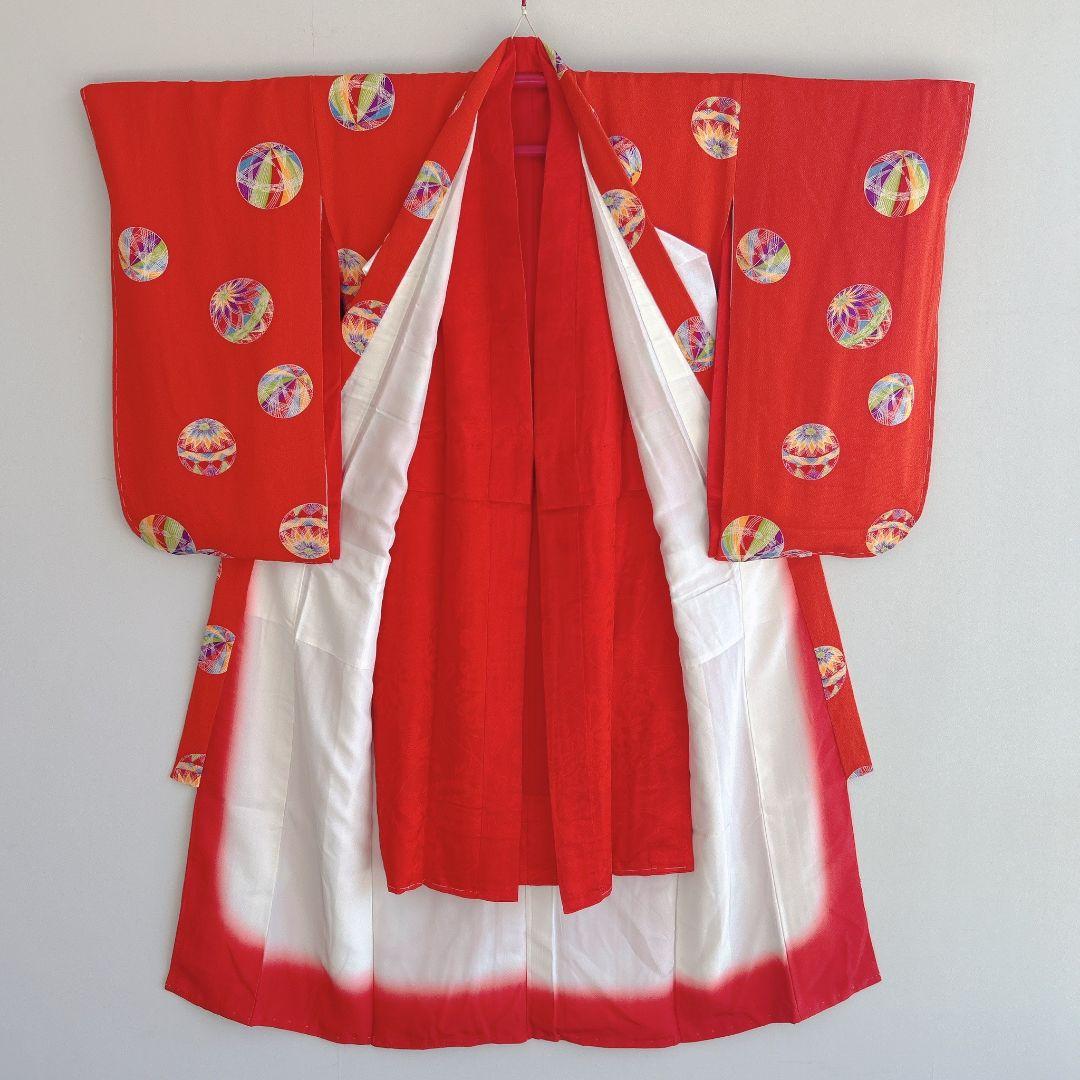 フルセット　七五三　7歳女の子　絹　朱色　毬　52395