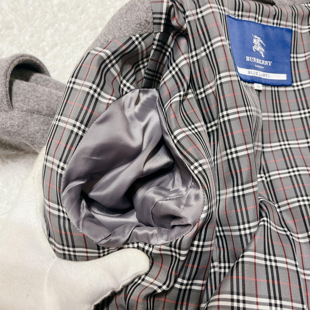 美品 バーバリーブルーレーベル アンゴラ ステンカラーコート グレー チェック