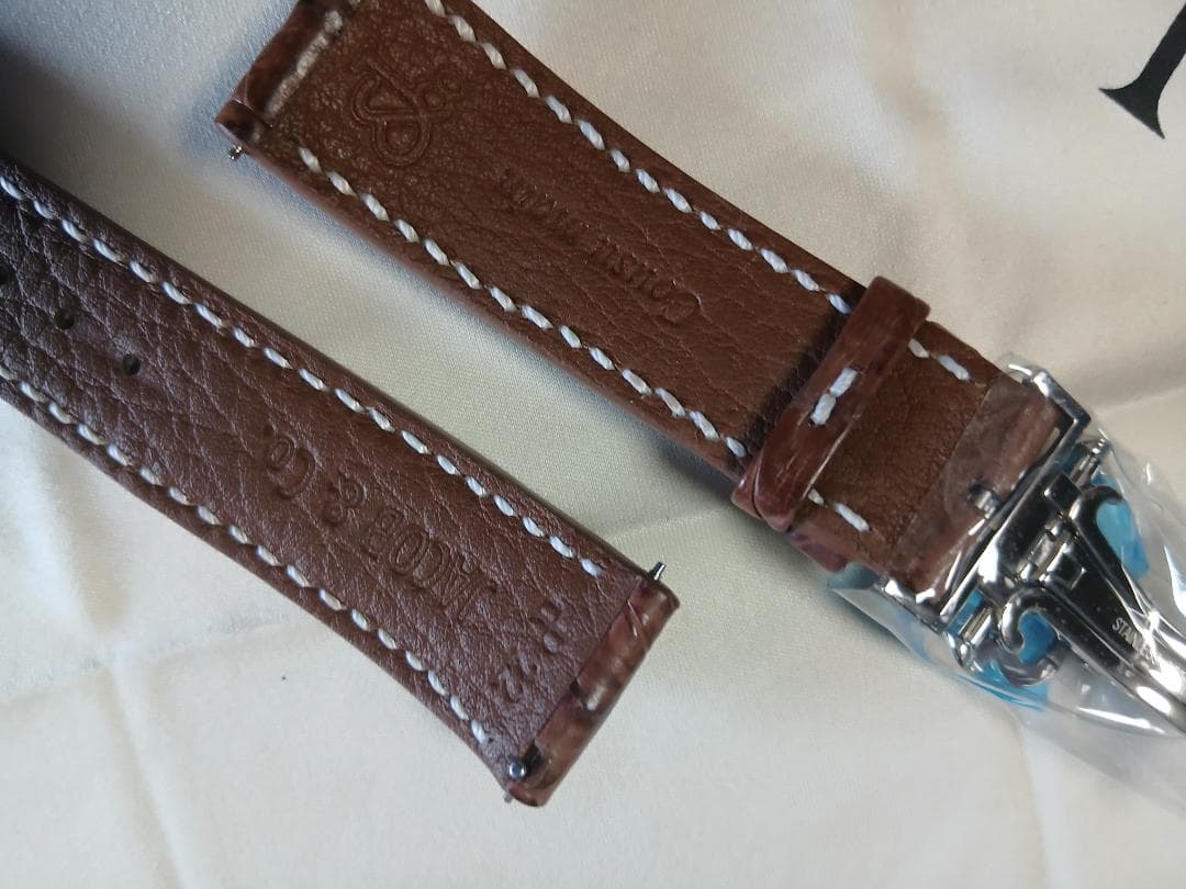 Jacob &co　アリゲーターブラウンレザー 時計ベルト ホワイトステッチ