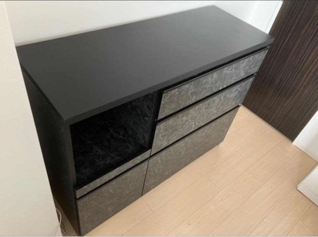 【パンダページ】 ▪️BLACK大理石調キッチンカウンター 【120】▪️