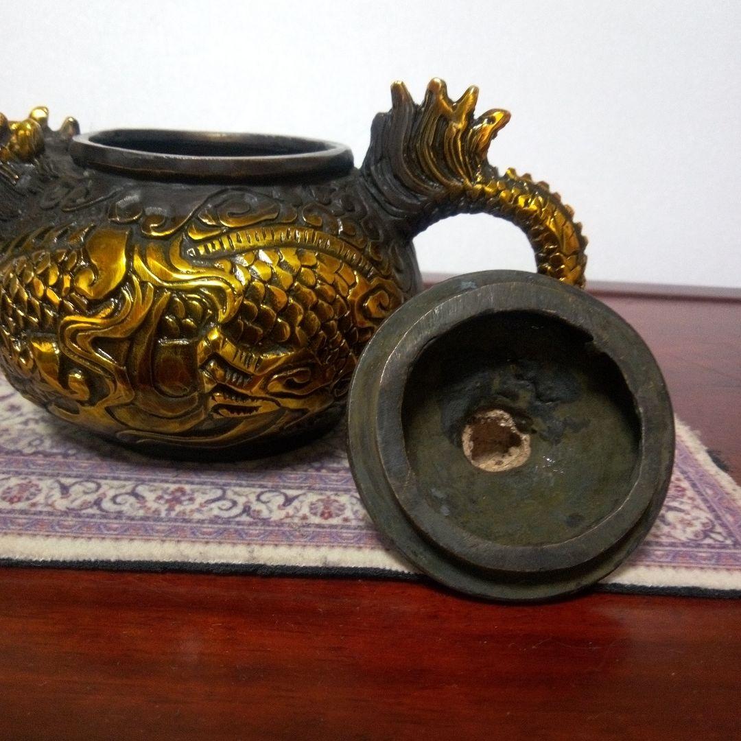 中国古玩　大明宜徳年製　金鍍金龍銅製　香炉