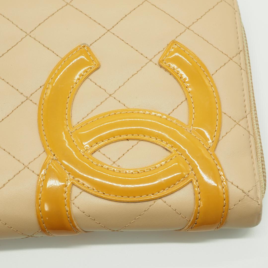 【美品】CHANEL カンボンライン オーガナイザー 長財布 ベージュ×オレンジ