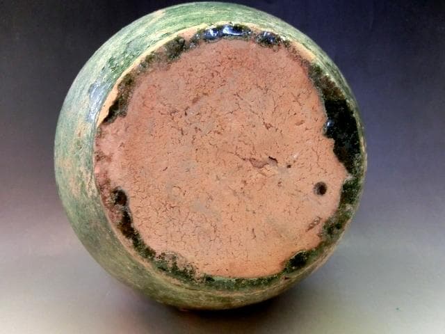 壷■緑釉 丸壺 古い花瓶 オブジェ 土器 須恵器 古玩 唐物 中国 時代物 骨董