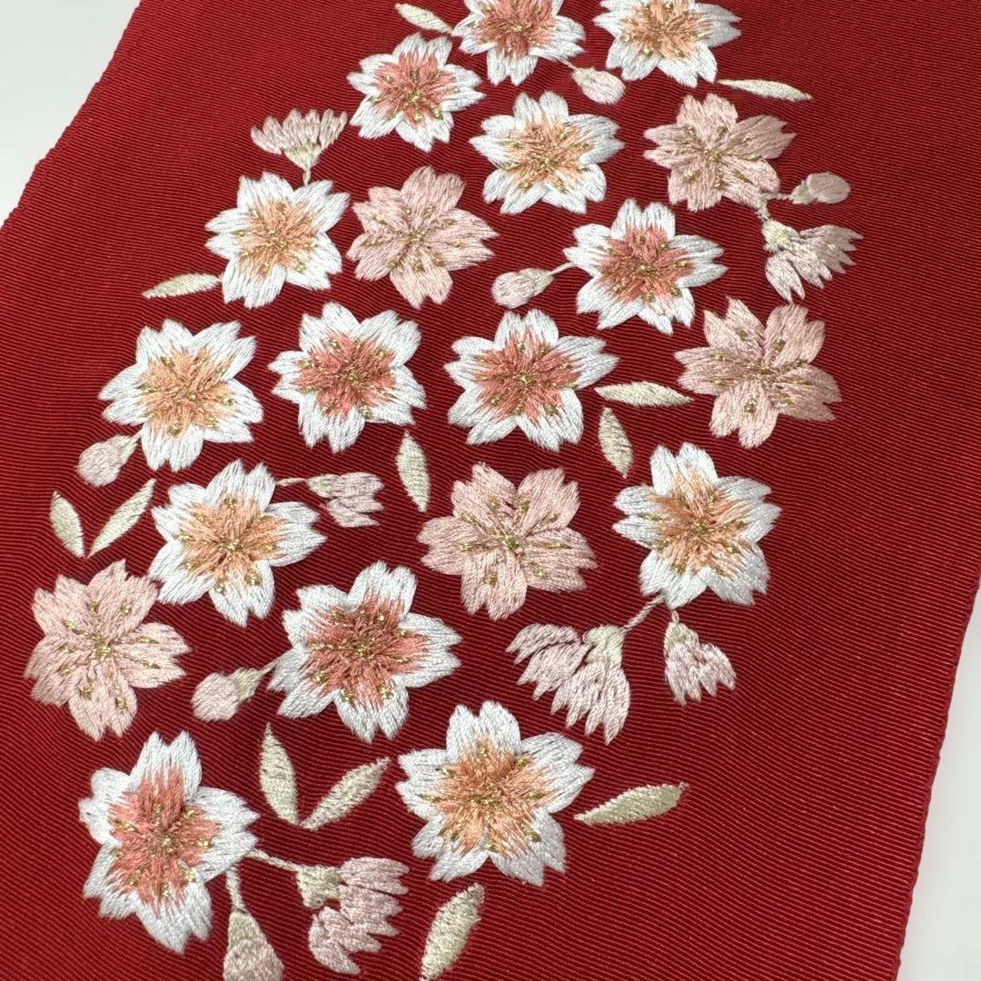 赤い花刺繍の半襟　7歳・3歳用　七五三