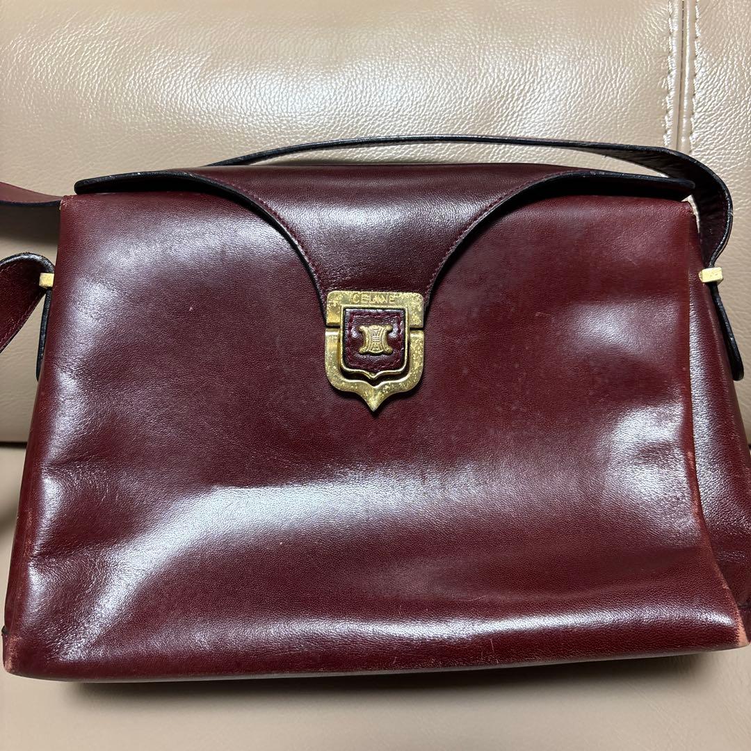 CELINE トリオンフ ヴィンテージショルダーバッグ ボックス レザーボルドー