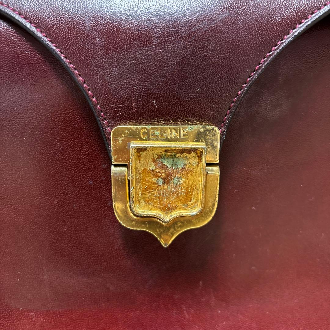 CELINE トリオンフ ヴィンテージショルダーバッグ ボックス レザーボルドー