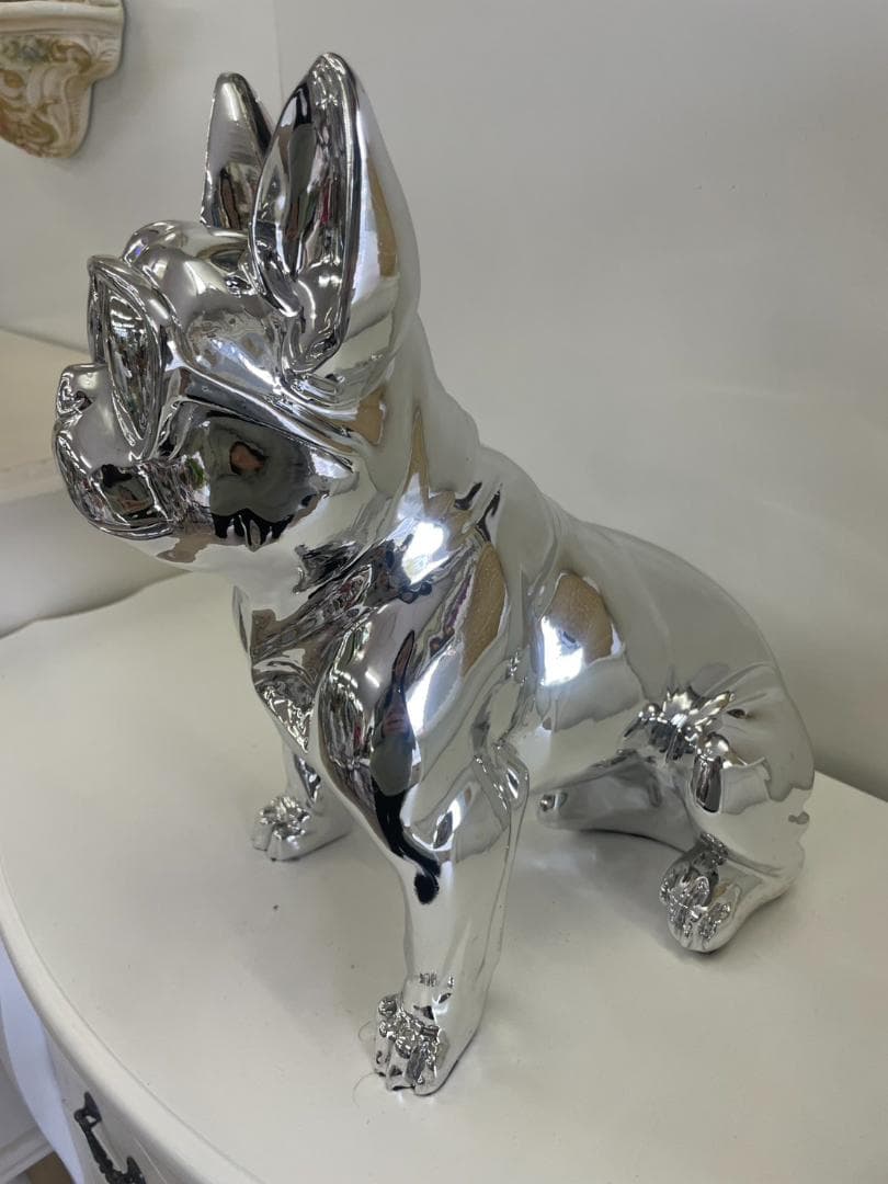 フレンチブルドッグ　置物　オブジェ　シルバー　ミラー　サングラス　犬　ドッグ