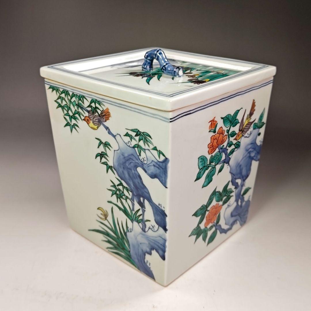 イ603 水指『平安　徳泉造』『染付四方方花鳥文　水指　共箱』茶道具