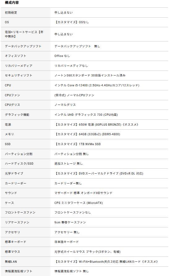 ドスパラMagnate IM i5-12400 メモリ-64GB SSD-1TB