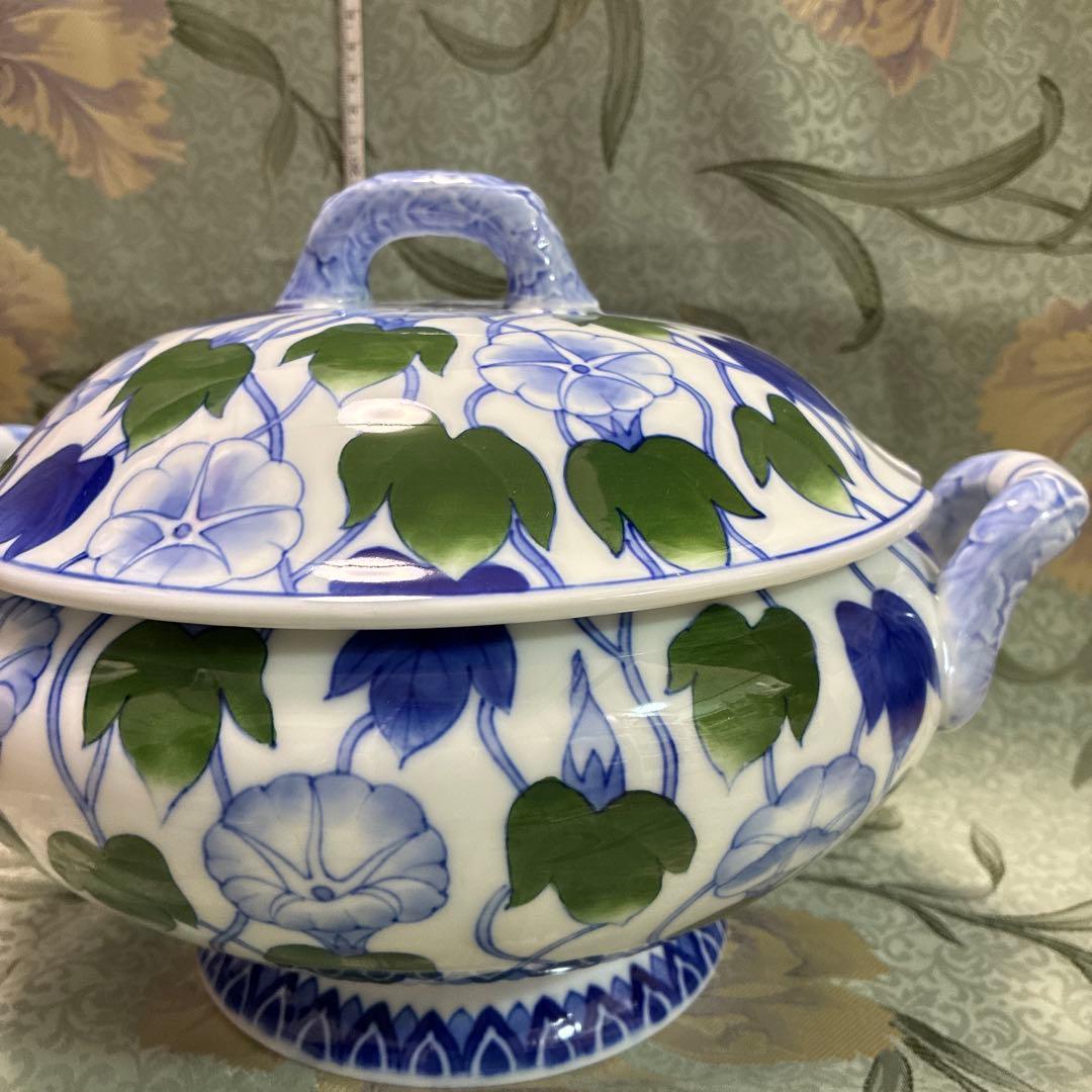 お値下げ中‼️　深川製磁 つる朝顔文 大蓋物 盛器　有田焼き