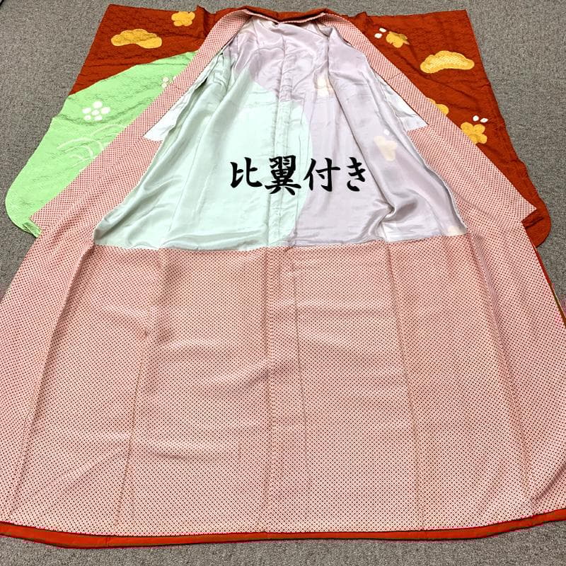 509ag23□七五三 七歳 女児 着物&袋帯 部分絞り 梅 松□状態良好