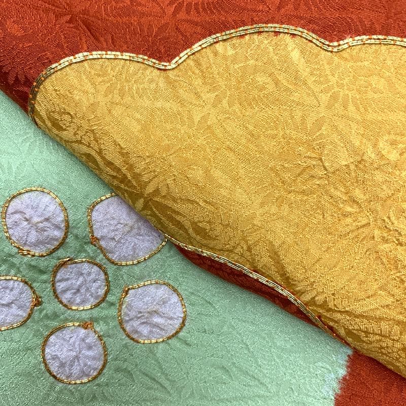 509ag23□七五三 七歳 女児 着物&袋帯 部分絞り 梅 松□状態良好