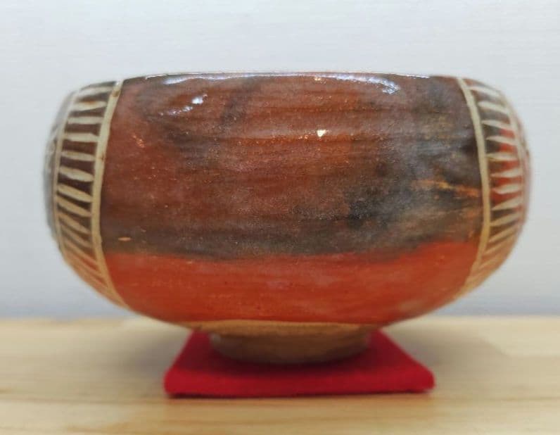 送料込【逢絢亭】茶道具 茶碗 楽焼 赤楽 俵形茶碗 表千家書付 楽吉左衛門 共箱