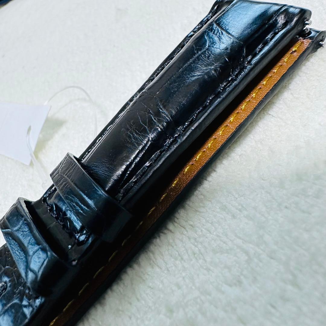 3036#20mm-18mmブラック★本物クロコダイルレザーベルト★スイス製