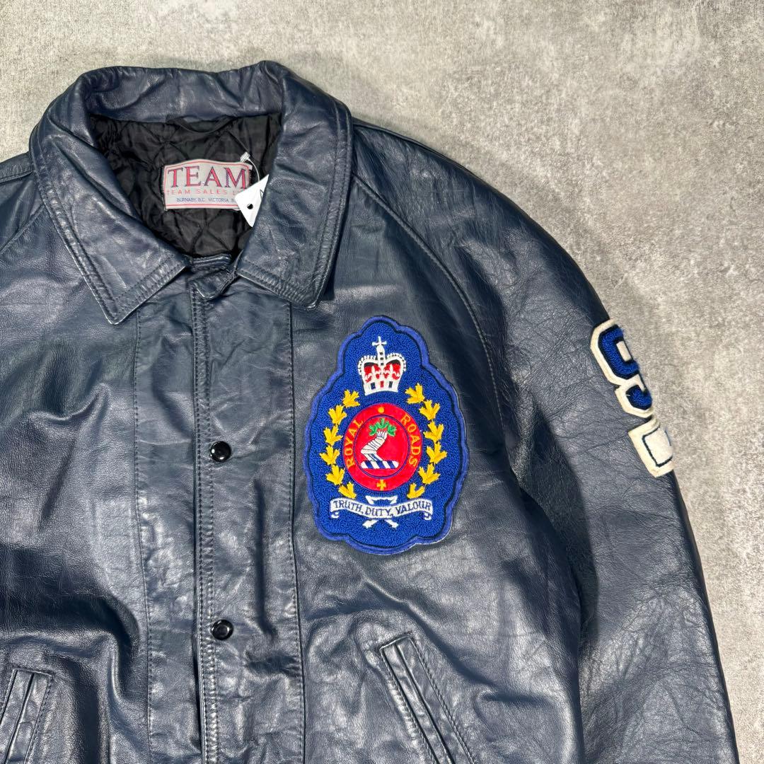 90s TEAM SALES スタジャン　レザージャケット　XL相当　ネイビー