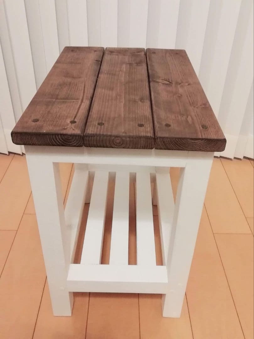 スツール棚付き/椅子/木製/ホワイト【送料込み】