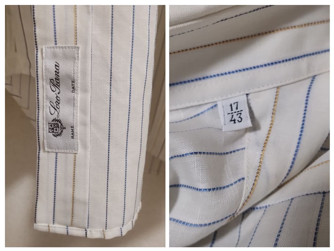 ロロピアーナ コットンリネン マルチストライプ 長袖シャツ ホリゾンタルカラー