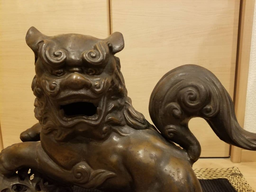 昭和レトロ 大型 鉄製 金属工芸 玉乗り獅子 玉獅子 鋳物 狛犬 置物 オブジェ