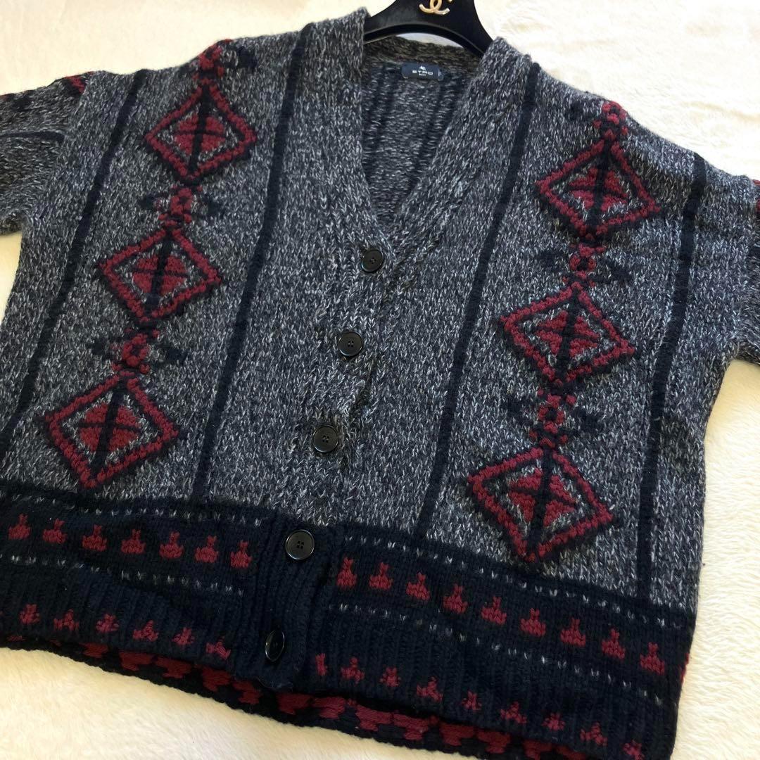 エトロ カーディガン ジャカード カウチン 42 高級 イタリア製 ネイティブ柄