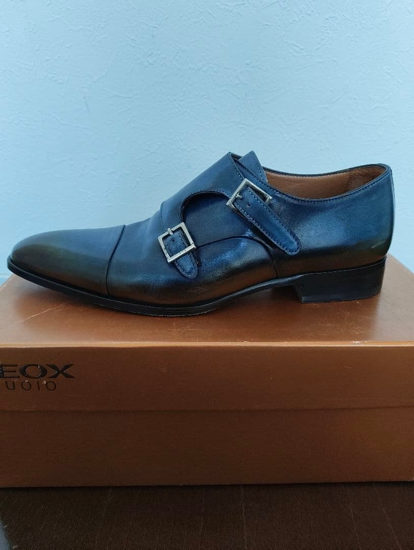 フランチェスコべニーニョ ネイビー ダブルモンクストラップ 7.5