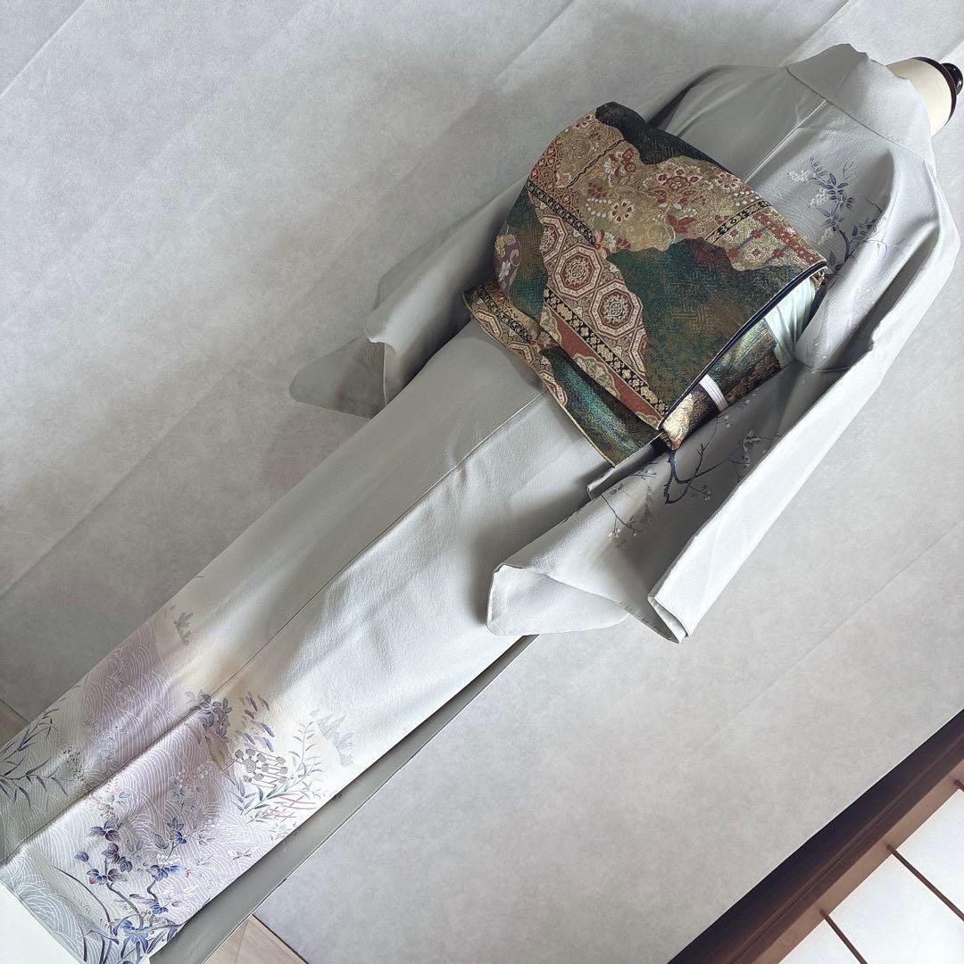 訪問着　フルセット　着物　スモールサイズ　正絹　海辺文様　気品淡色　情緒 J6