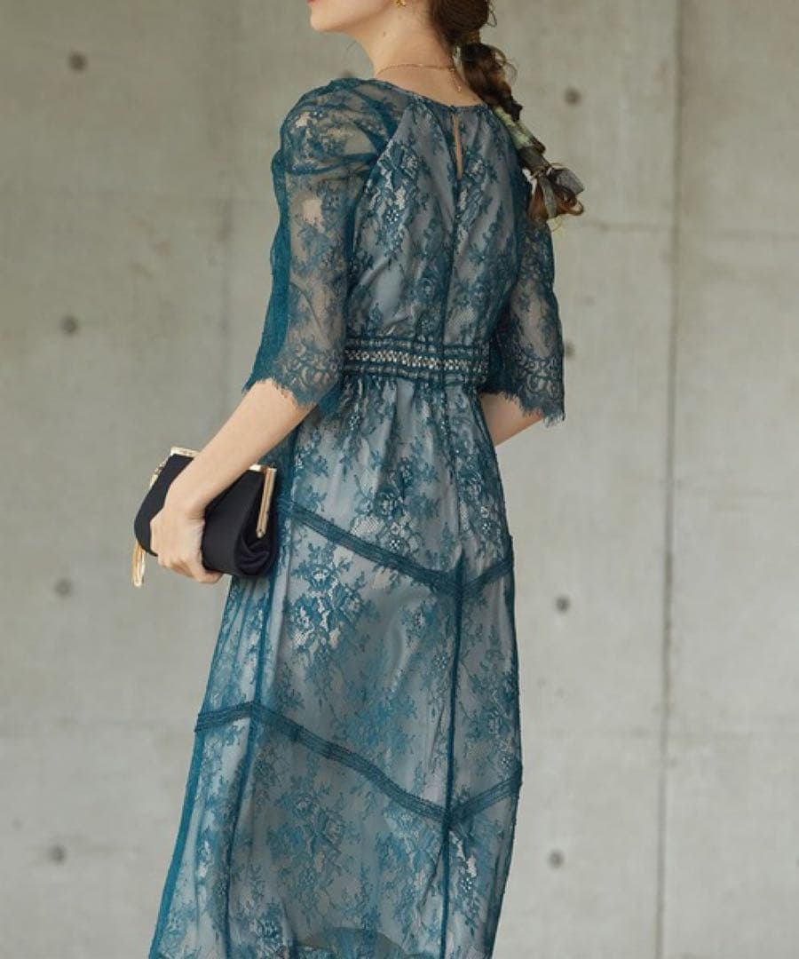 【美品】Dorry doll ショルダーギャザーラッセルレースワンピース　M