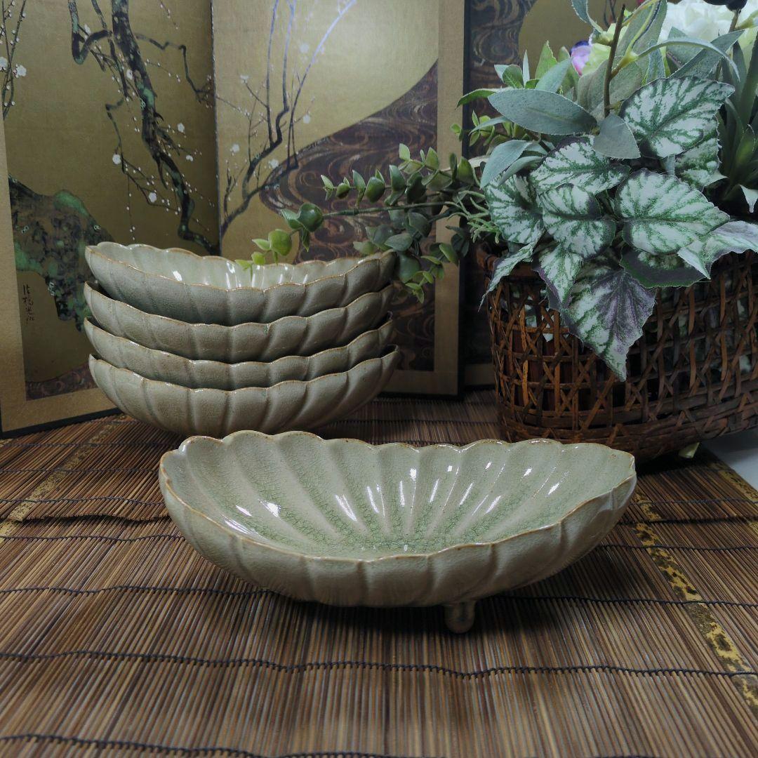 江戸期 尾張徳川家 御用窯 御深井焼 菊割向付皿　五客