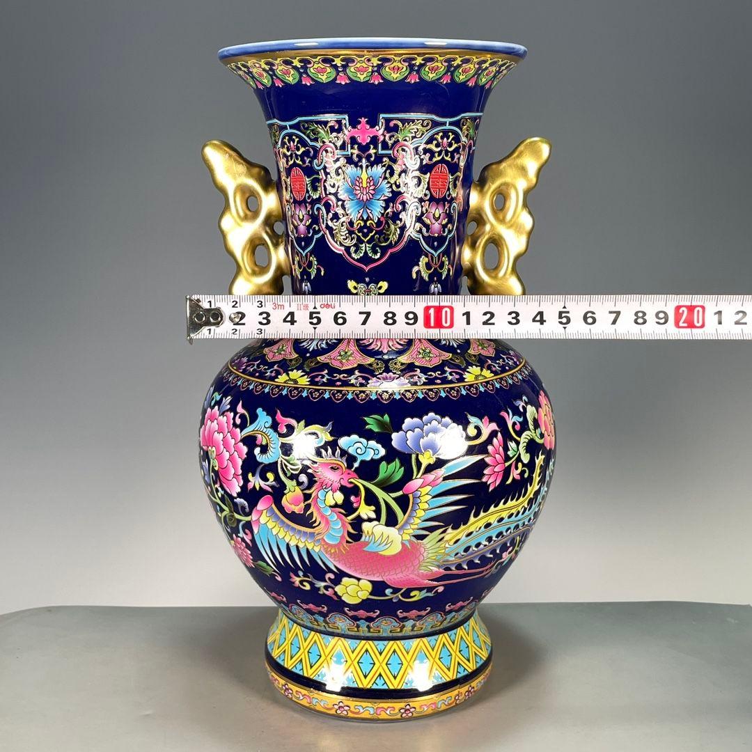 大清乾隆鳳紋両耳賞瓶 景徳鎮 陶磁器 装飾品 現代工芸品 美術品 置物