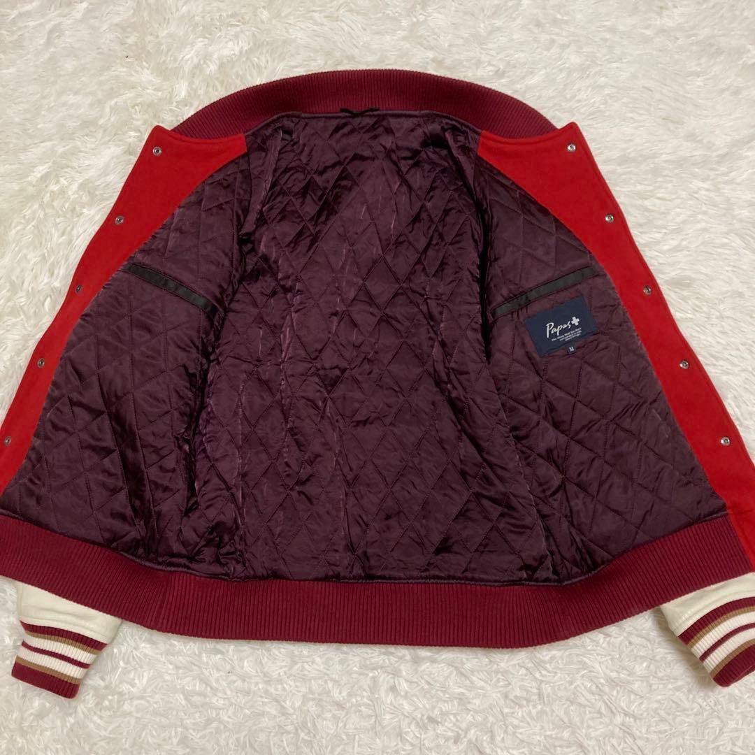 【美品】PAPAS パパス スタジャン 袖革 羊革 ワッペン M