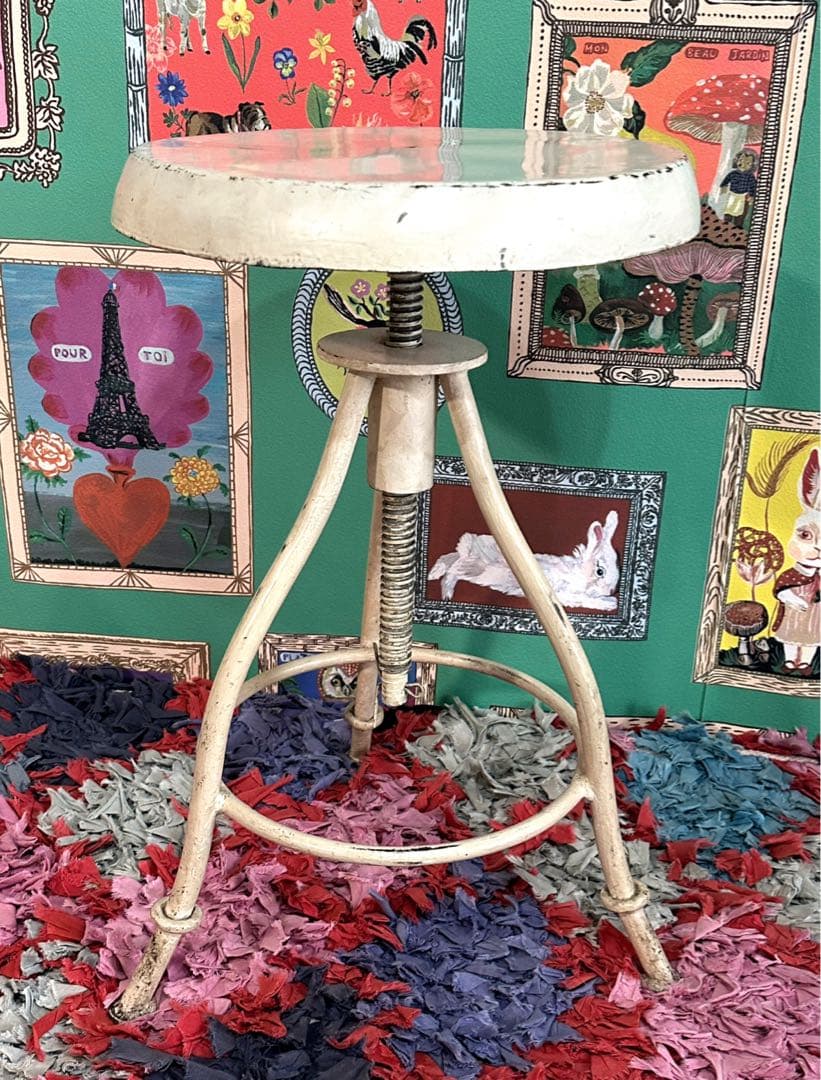 フランス製　昇降スチールチェア　アイアンスツール　インダストリアル　アンティーク