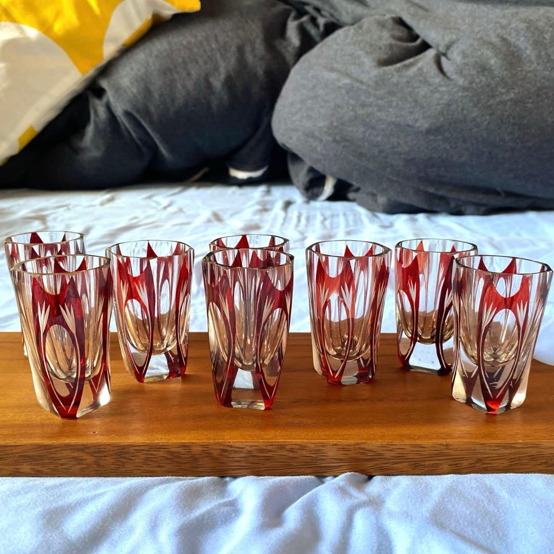 切子　ショットグラス　赤　アンティーク　8客セット
