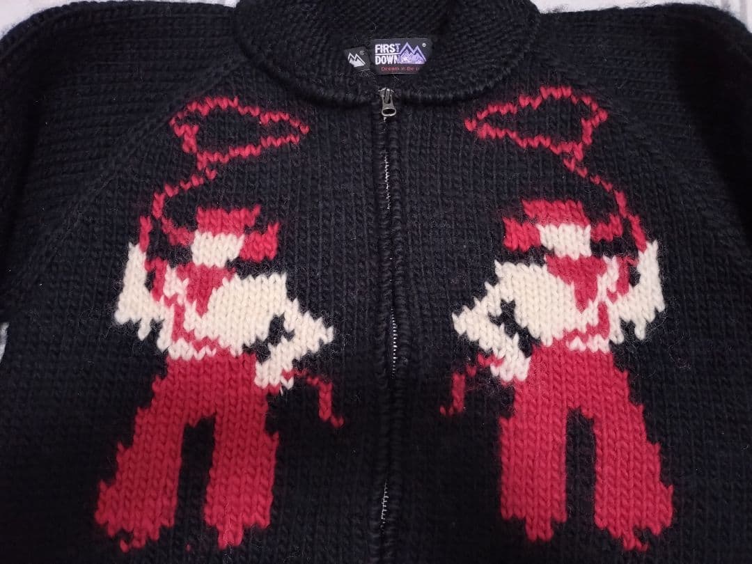 【Lサイズ】FIRST DOWN カウチンニット 黒　カウボーイ柄