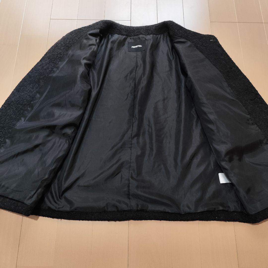 FEKETE ノーカラーウールシャギージャケット ブラック M