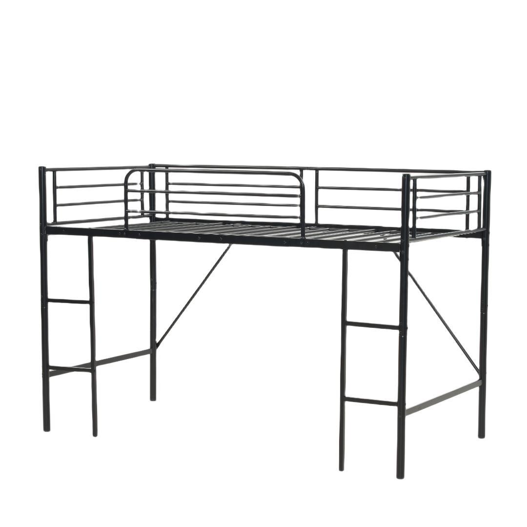 ロフトベッド　シングルサイズ　デスク付き　スチール製　北欧風　BLACK