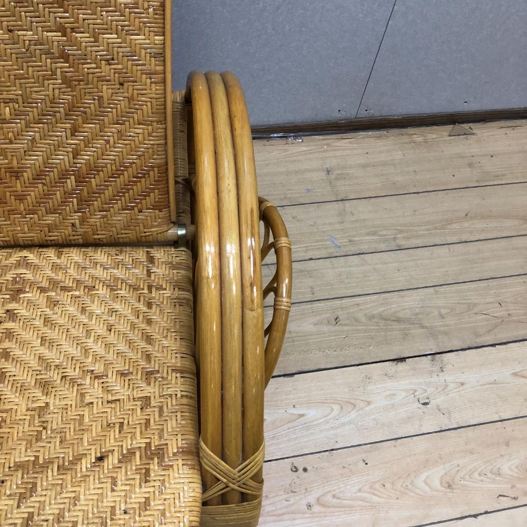 昭和レトロ ラタンリクライニングチェア オットマン付き 250717