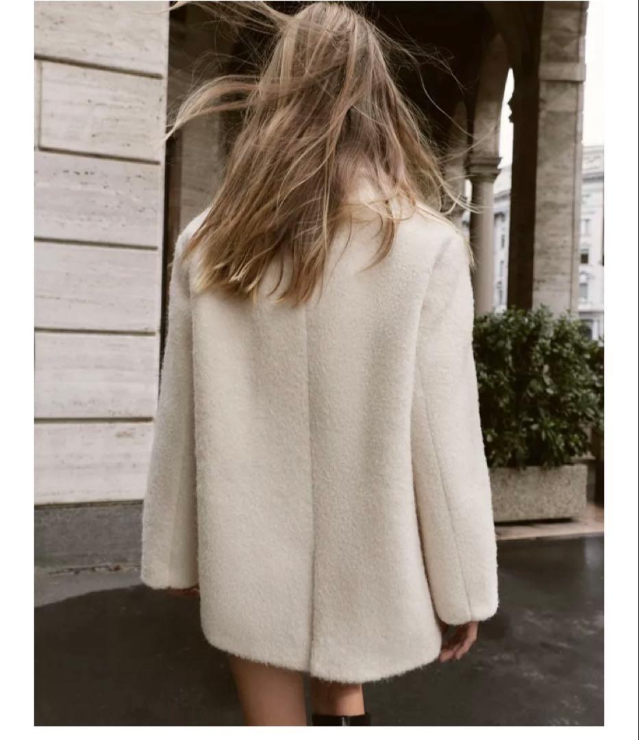 ZARA ブークレダブルブレストミディ丈コート　新品未使用タグ付き　Lサイズ