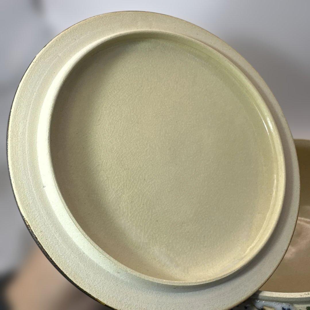 花柄の陶器 蓋付き容器 大