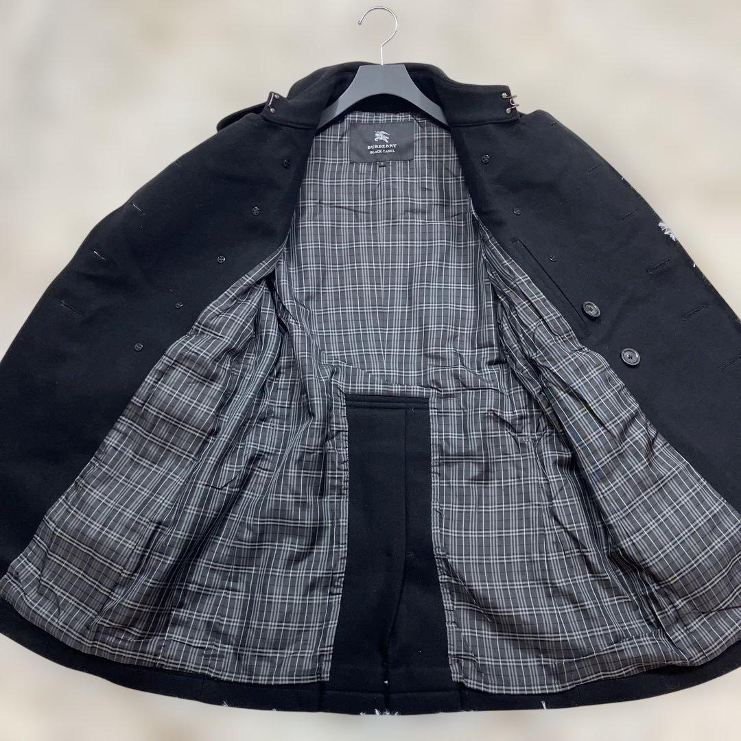 未使用級バーバリーブラックレーベル ナポレオンコートカシミヤ混 ホースロゴ 黒M