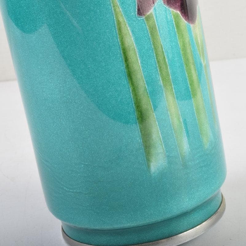 七宝焼　青釉　菖蒲文　筒瓶　花瓶　V　9134