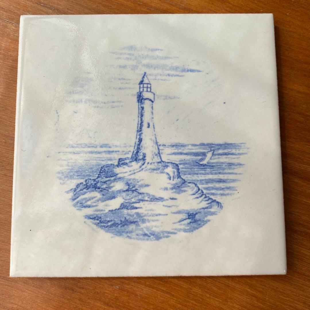 英国製　ミントンタイル　風車と灯台の陶器プレート2枚セット