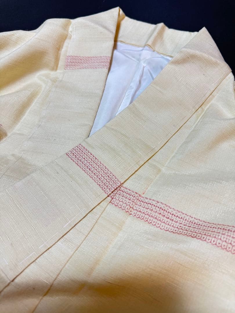 【銘品新品】西陣織染匠「美吉」小千谷紬 玉糸手引き真綿 生なり糸「亀甲絣橫段裂織