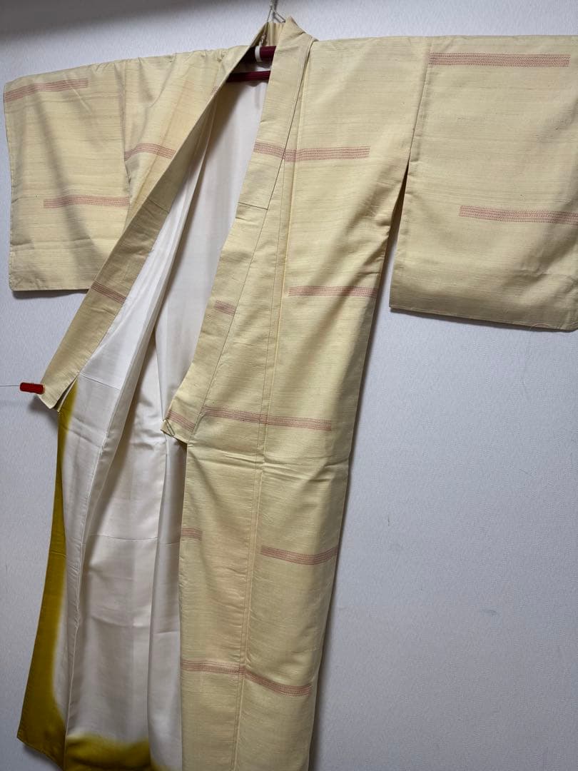 【銘品新品】西陣織染匠「美吉」小千谷紬 玉糸手引き真綿 生なり糸「亀甲絣橫段裂織