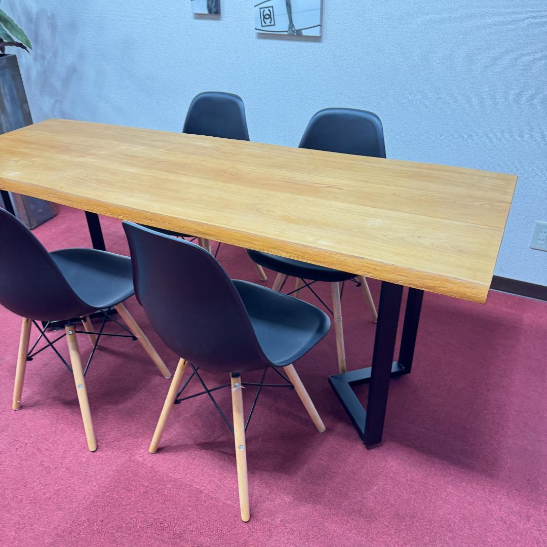 東京23区送料無料　美品ダイニングテーブル５点セット　一枚板　洗浄/除菌済み