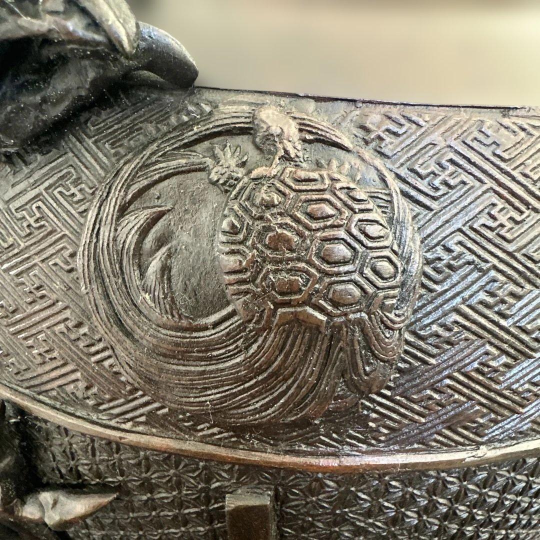 【アンティーク　骨董品】真鍮製　銅製耳付き花瓶　龍　鳳凰　茶道具　銅鉄器　縁起物